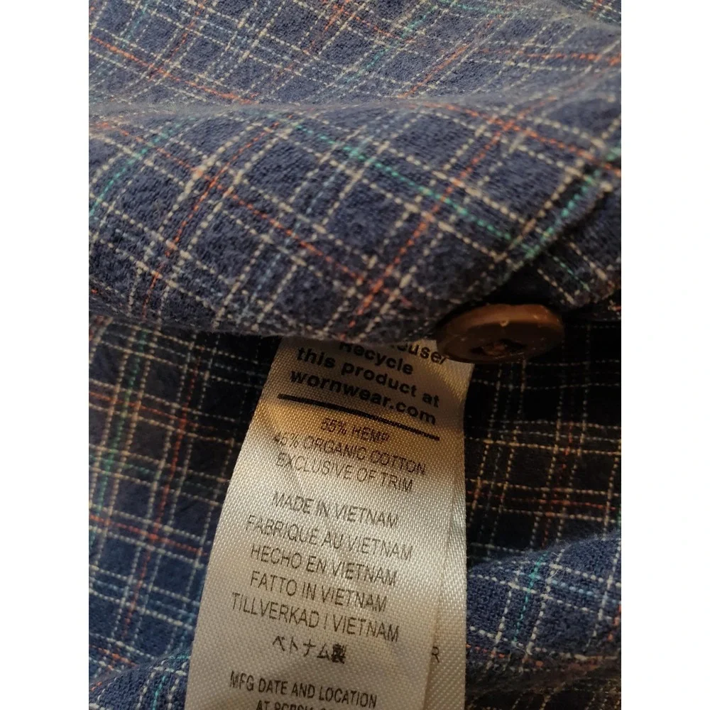 Patagonia Back Step Shirt Men's M Blue Plaid Short Sleeve Button Hemp Cotton - Picture 4 of 11